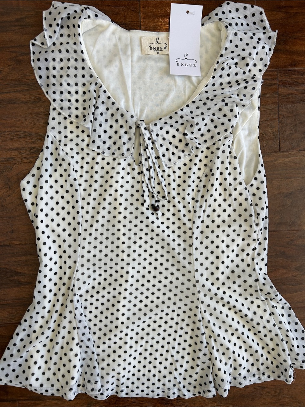Ember White Polka Dot Ruffle Tie-Front Camisole